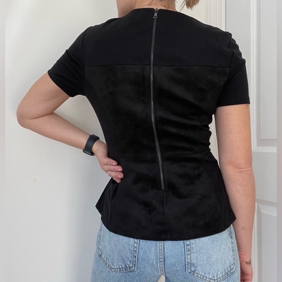 BCBGMaxAzria Black Faux Suede Leather Denna Peplum Top $118 XXS 0 2 - Picture 4 of 9